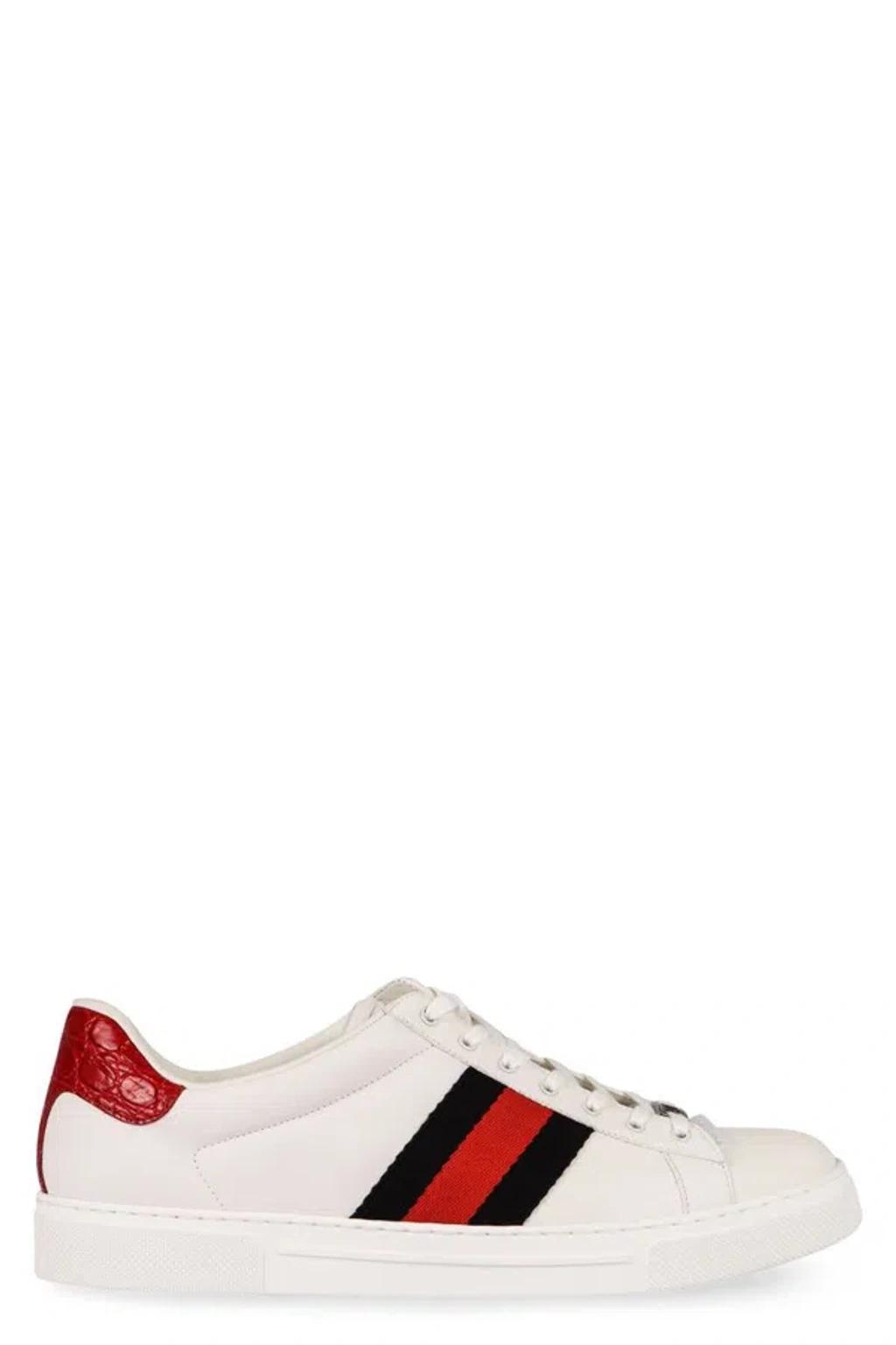 GUCCI Ace Web-trim Leather Sneakers In White,red Product Image