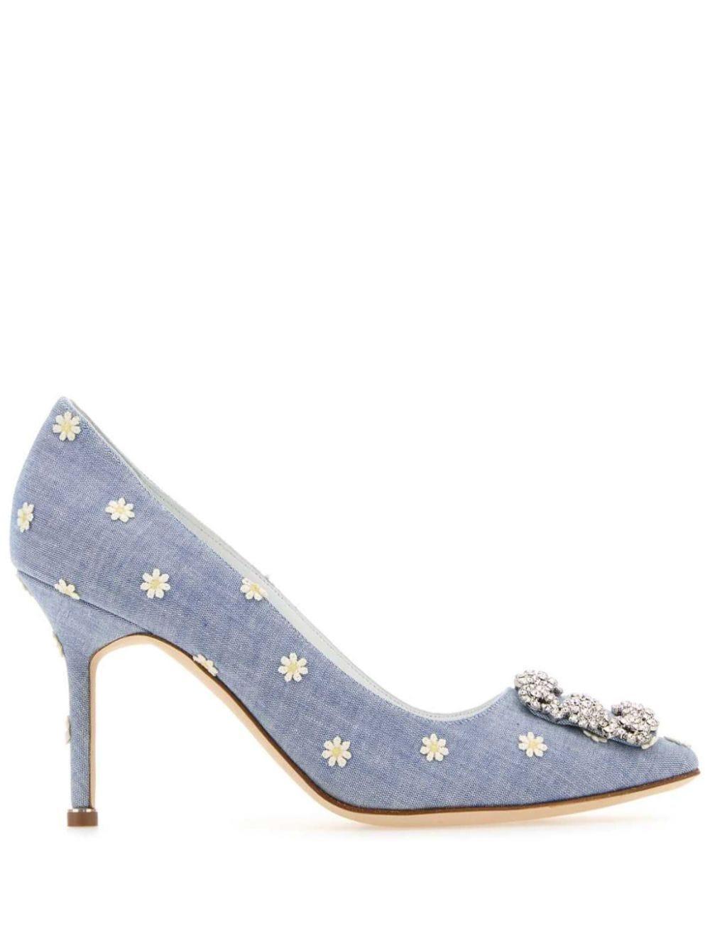 MANOLO BLAHNIK 90mm Hangisi Canvas Pumps In Light Blue,white Product Image