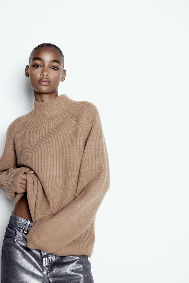 Rib-Knit Mock Turtleneck Sweater Product Image