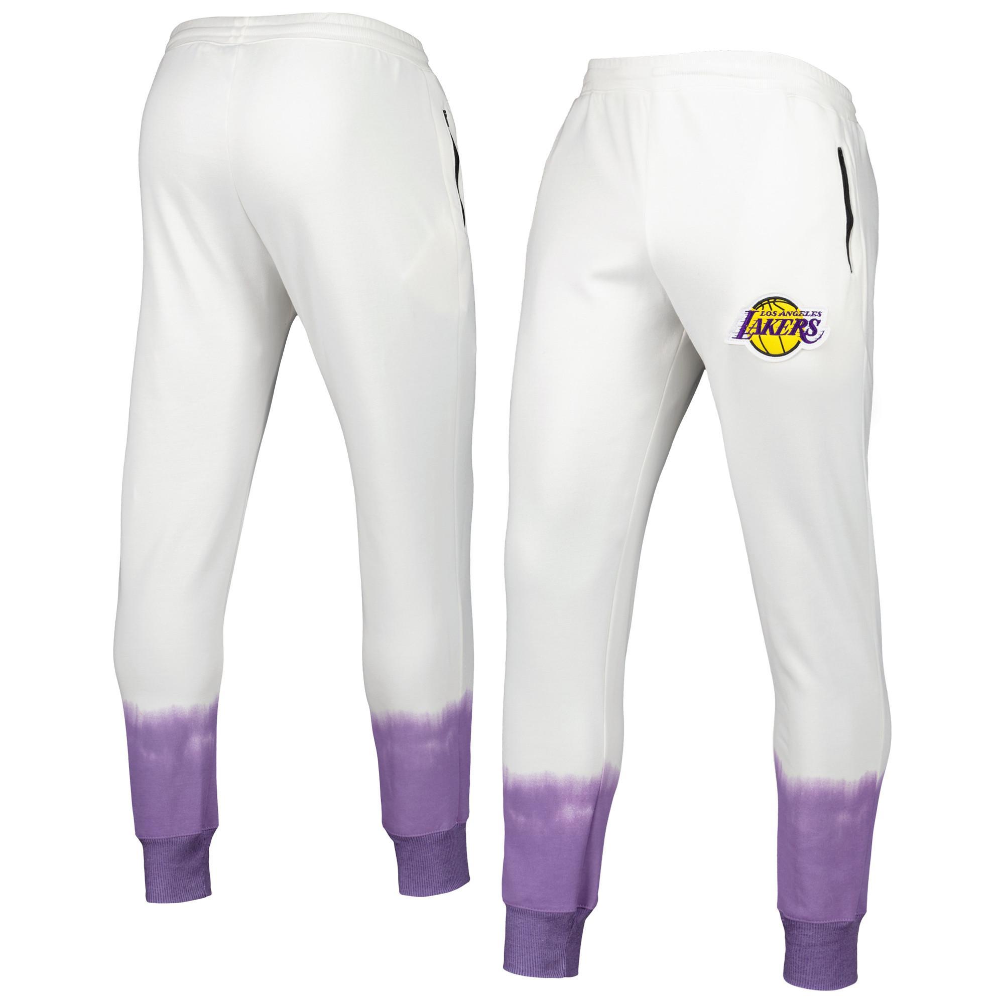 Mens FISLL Oatmeal Los Angeles Lakers Double Dribble Tie-Dye Fleece Jogger Pants Product Image