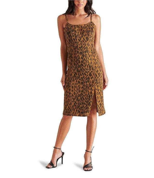 Steve Madden Giselle Stretch Denim Leopard Scoop Neck Sleeveless Dress Product Image