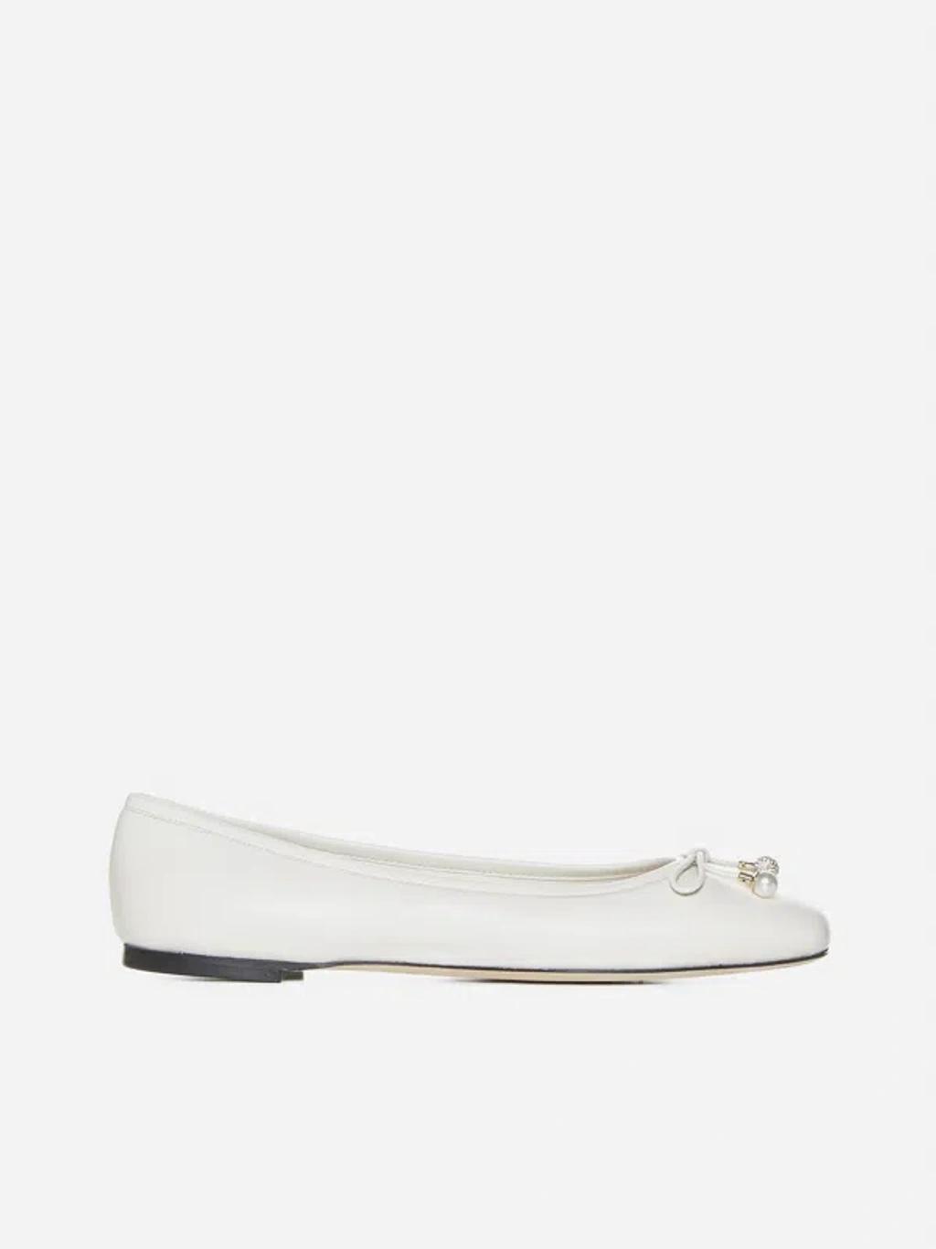 JIMMY CHOO Elme Leather Ballet Flats In Milky White Product Image