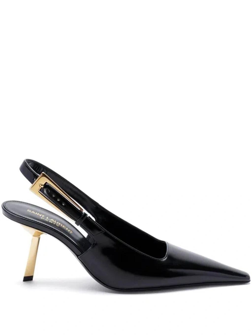 Lee Slingback Pumps In Glazed Leather In Nero Product Image