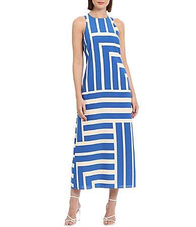 Donna Morgan Womens Geometric A Line Maxi Dress - Blue White Product Image