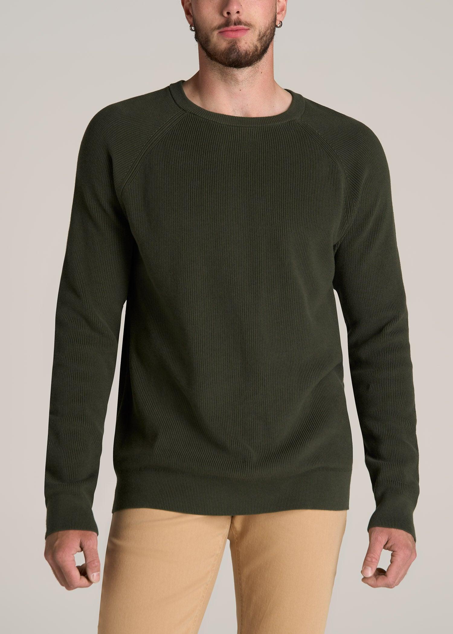 Textured Heavy Knit Sweater for Tall Men in Dark Olive Green Product Image