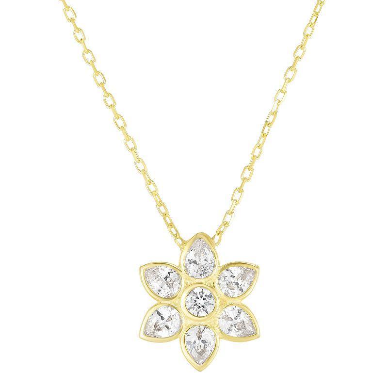 Sunkissed Sterling 14k Gold over Silver CZ Flower Necklace, Womens Gold Tone Clear Product Image