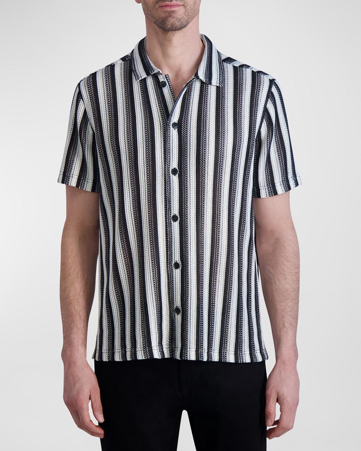 Men's Knit Striped Button-Down Shirt Product Image