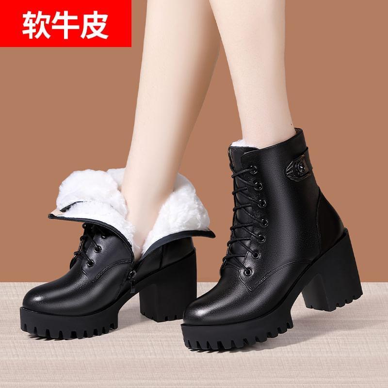 Platform Block Heel Lace Up Short Boots Product Image