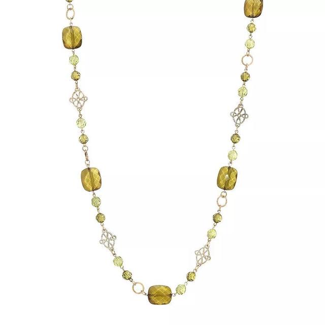 1928 Gold Tone Green Long Necklace, Womens Product Image