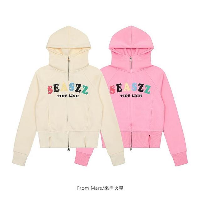 Lettering Zip Up Cropped Hoodie Product Image