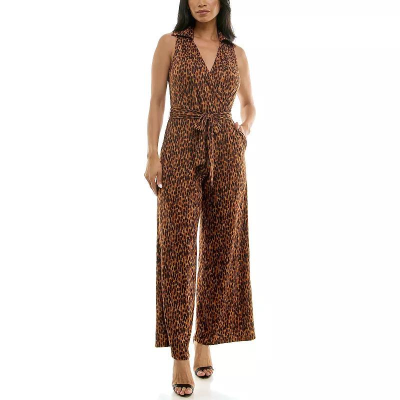 Womens Nina Leonard Print Surplice Wide-Leg Jumpsuit Product Image