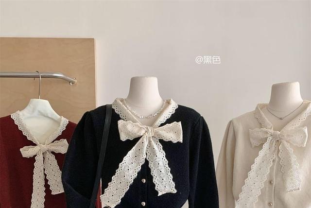 V-Neck Bow Neck Cardigan Product Image