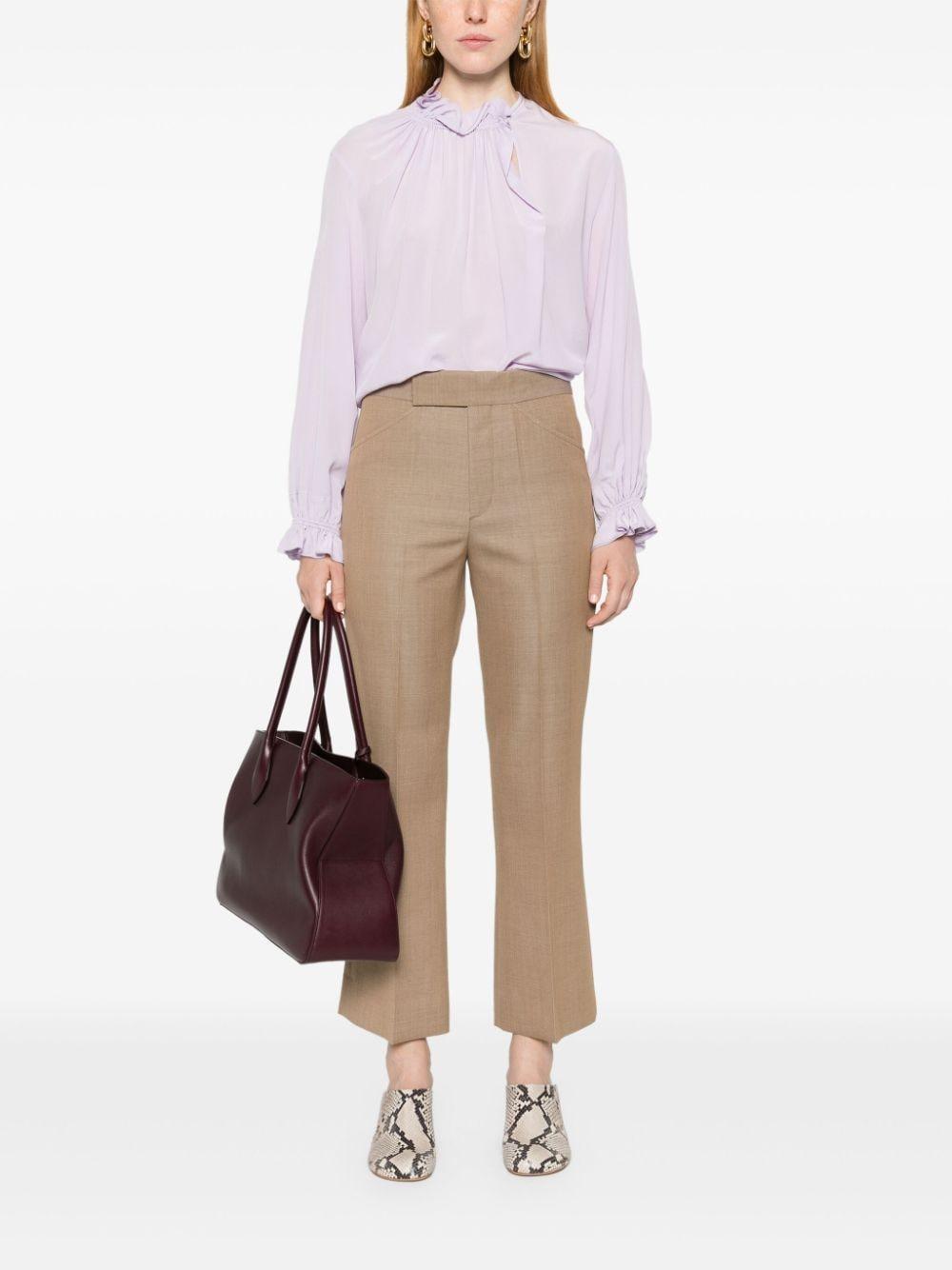 Wide Cropped Flared Trousers In Brown Product Image