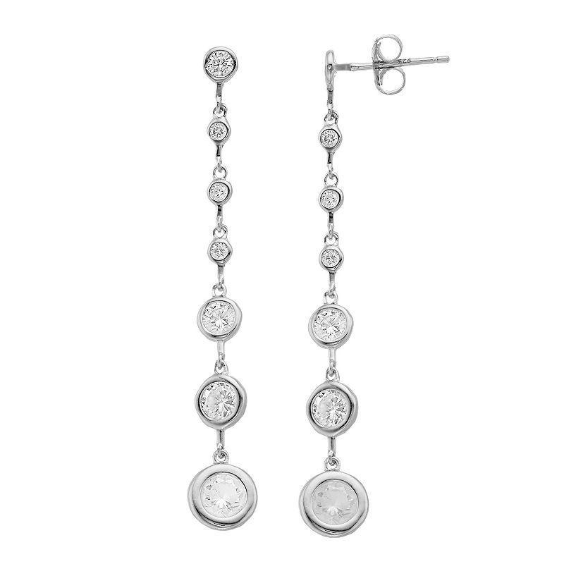 Rosabella Sterling Silver Graduated Cubic Zirconia Linear Drop Earrings, Womens Product Image