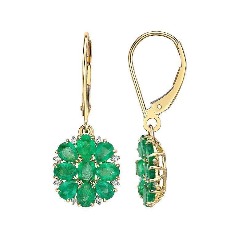 Gemminded 10k Gold 1/10 Carat T.W. Diamond & Emerald Leverback Earrings, Womens Product Image