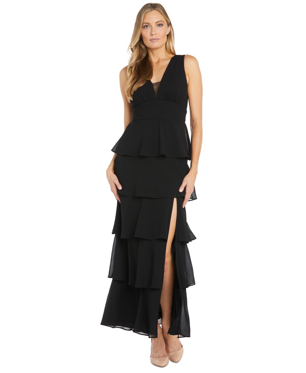 R & M Richards Womens Multi-Tiered Side-Slit Gown Product Image