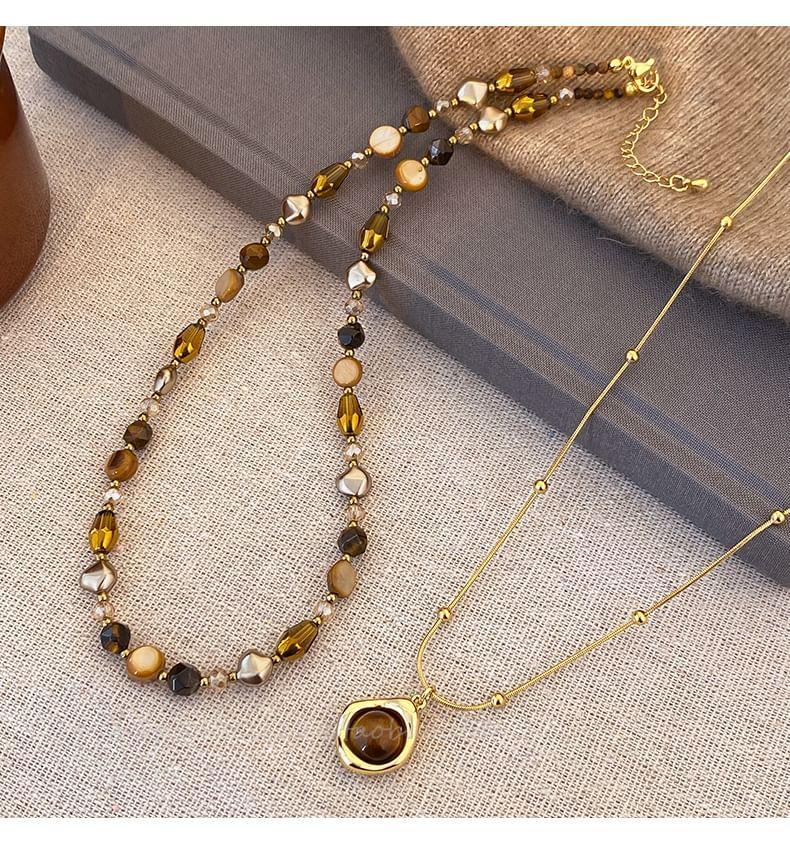 Set:  Faux Gemstone Pendant Alloy Necklace + Faux Gemstone Necklace Product Image