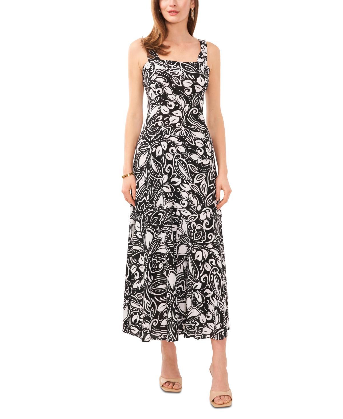 Vince Camuto Womens Printed Square-Neck Smocked-Back Maxi Dress Product Image