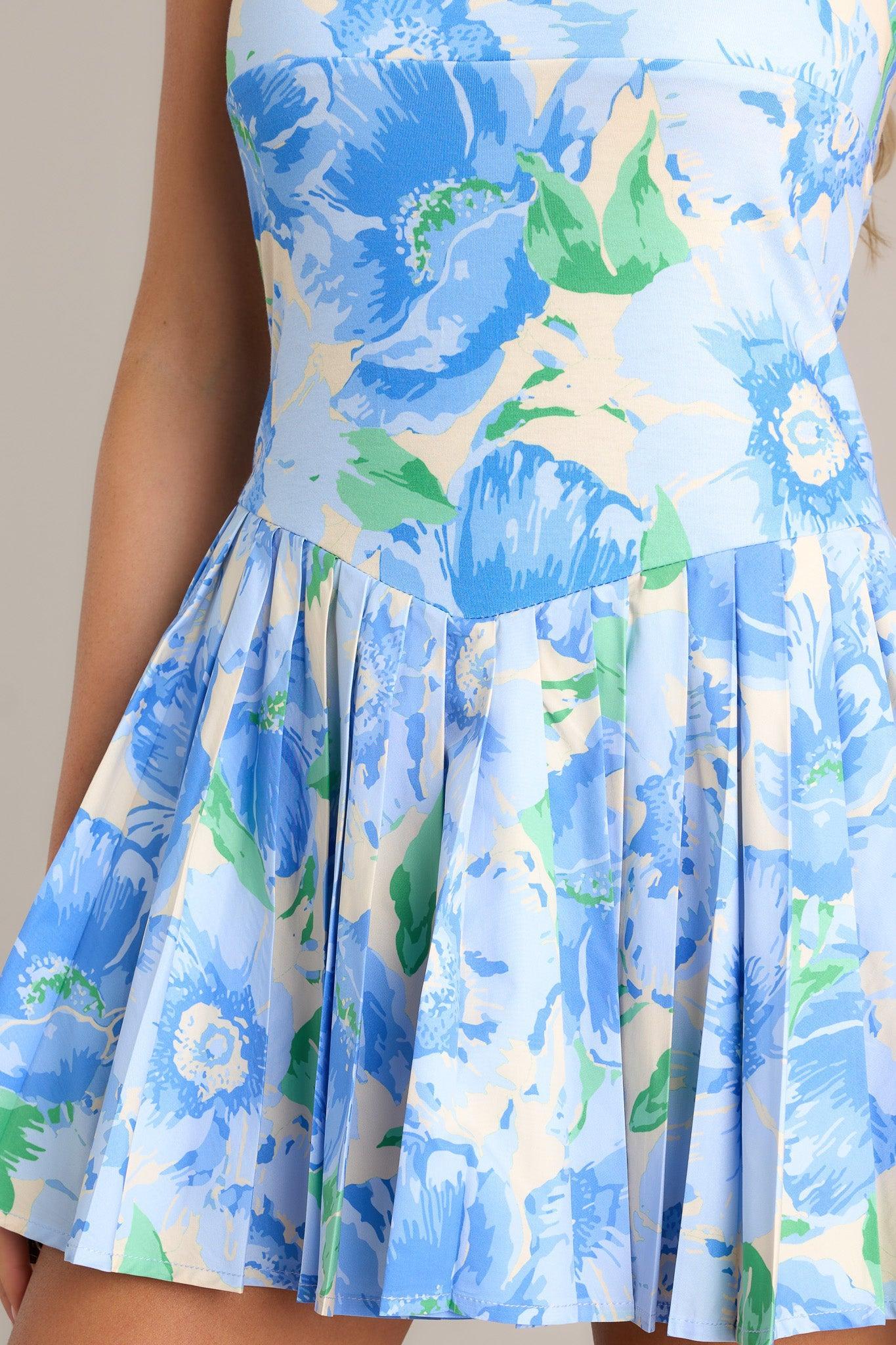 Garden Party Blue Floral Pleated Tennis Dress Product Image