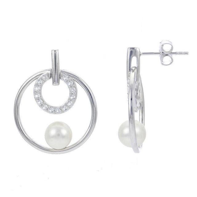 PearLustre by Imperial Freshwater Cultured Pearl & White Topaz Circle Earrings, Womens Product Image