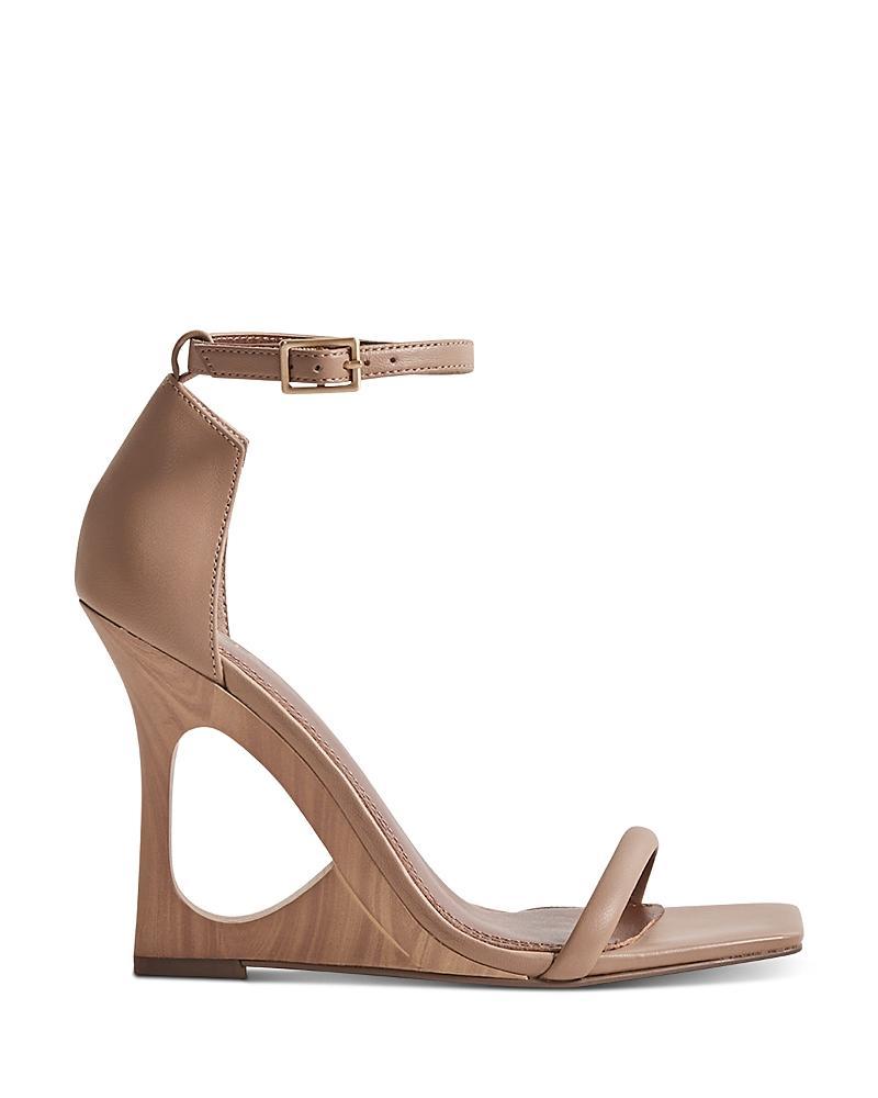 Reiss Womens Cora Square Toe Tan Sculptural Wedge Heel Sandals Product Image