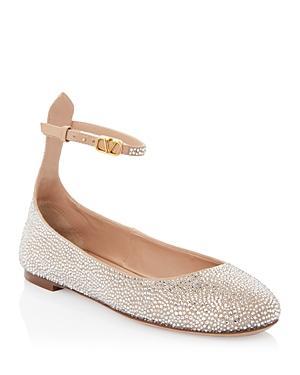 Valentino Garavani Tan-Go Crystal Embellished Ankle Strap Ballet Flat Product Image