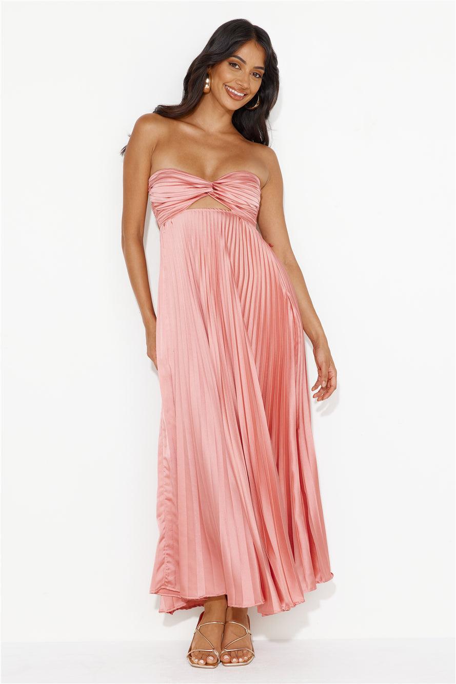 Clouds Of Love Strapless Pleated Maxi Dress Pink Product Image