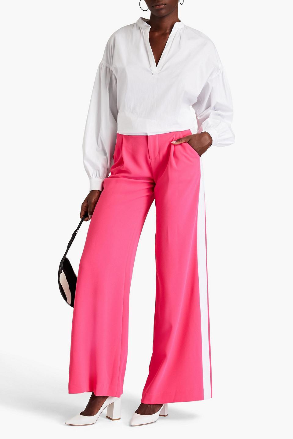 Pleated Crepe Wide-leg Pants In Bright Pink Product Image