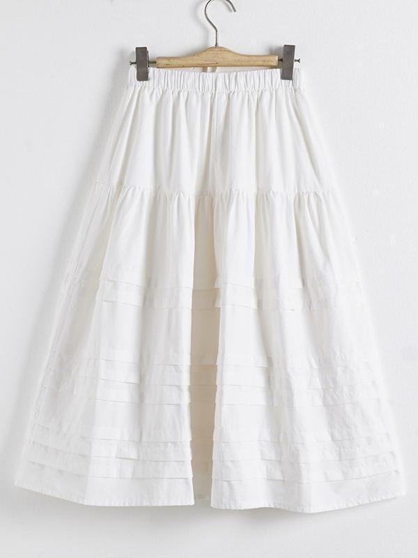 A-Line Loose Drawstring Elasticity Pleated See-Through Solid Color Split-Joint Skirts product image