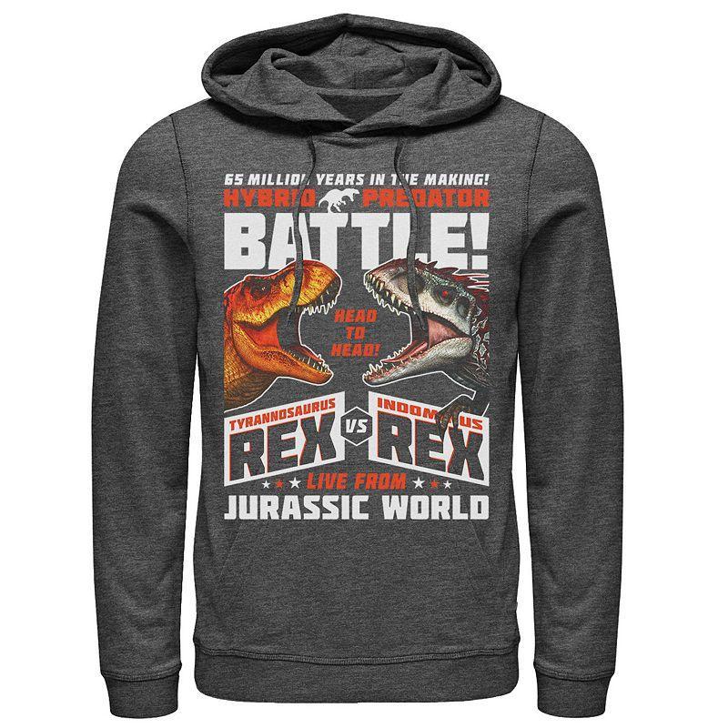 Mens Jurassic World T-Rex VS I-Rex Battle Poster Pullover Graphic Hoodie Blue Product Image