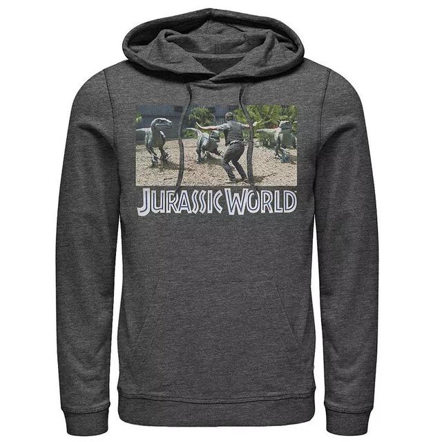 Mens Jurassic World Raptor Grunge Portrait Graphic Pullover Hoodie Grey Heather Product Image