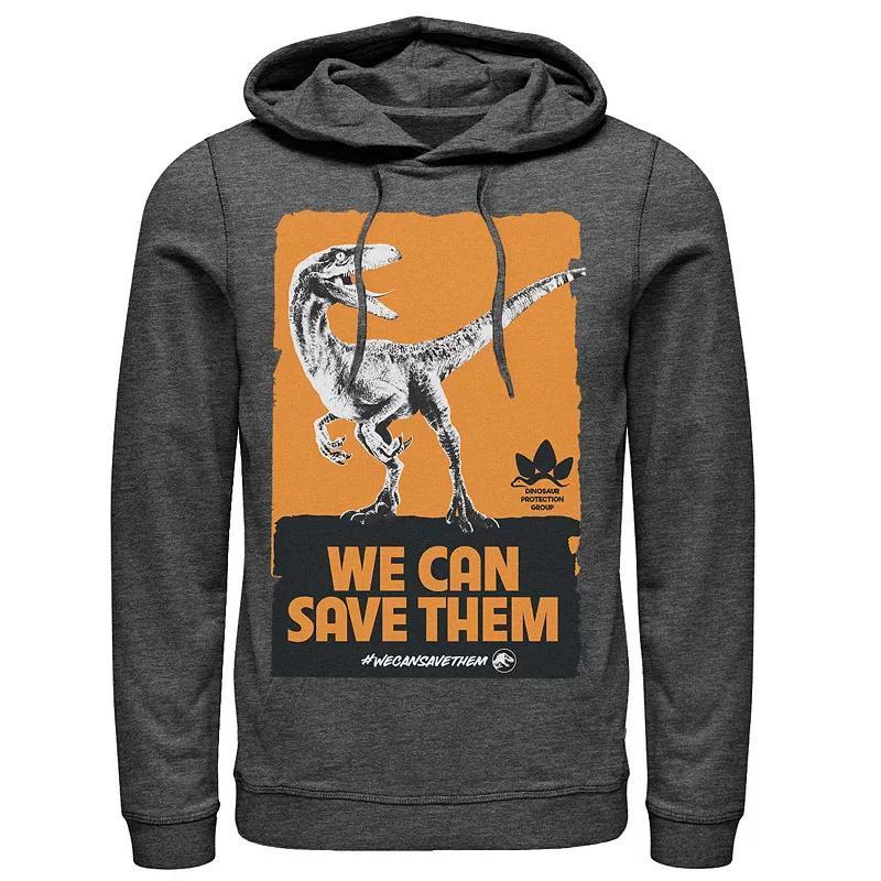 Mens Jurassic World We Can Save Them Poster Hoodie Med Grey Product Image