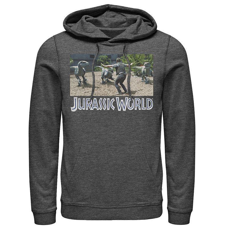 Mens Jurassic World Owen Raptor Pack Trainer Graphic Pullover Hoodie Grey Product Image