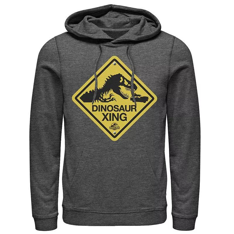 Mens Jurassic Park Dinosaur Crossing Yellow Sign Pullover Hoodie Blue Product Image