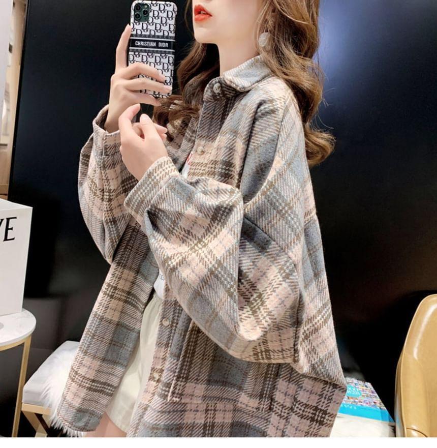 Plaid Button-Up Shirt Jacket Product Image