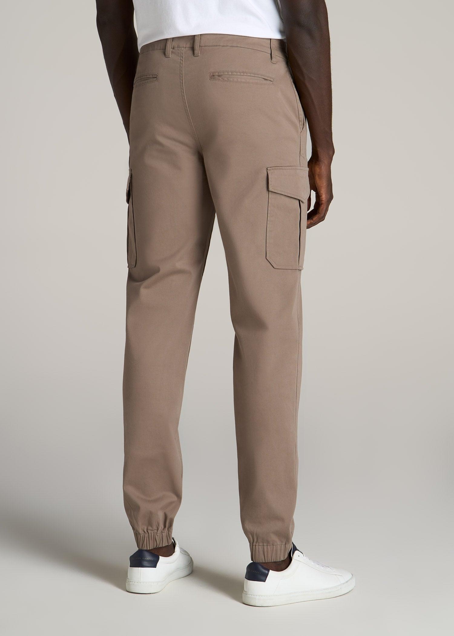 TAPERED-FIT Stretch Cotton Cargo Jogger Pants for Tall Men in Dark Sand Male Product Image