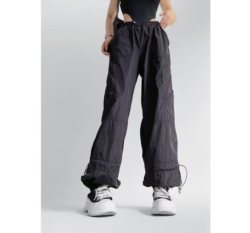 Elastic Waist Plain Harem Cargo Parachute Pants Product Image