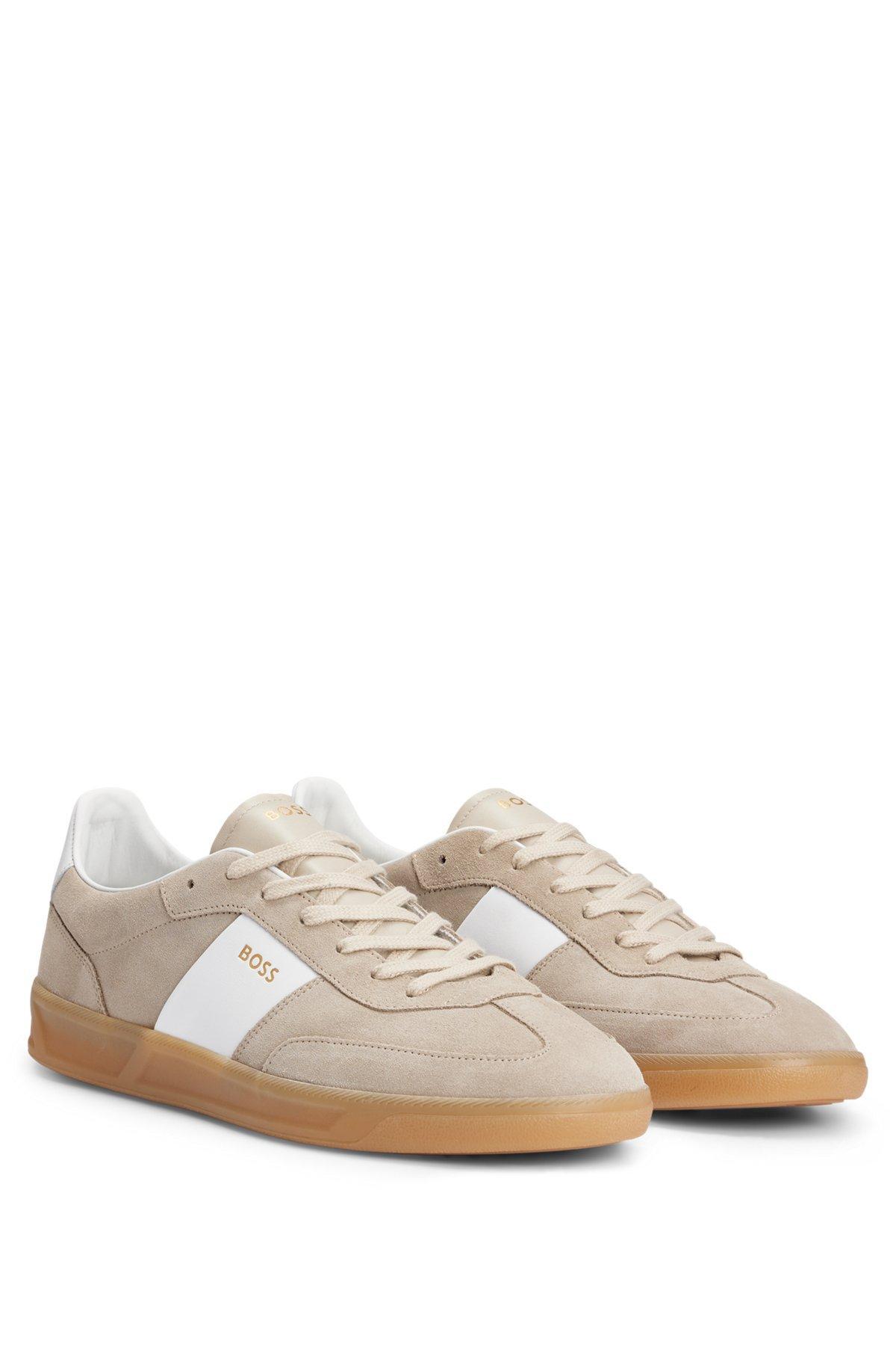 Suede-leather lace-up trainers with branding Product Image