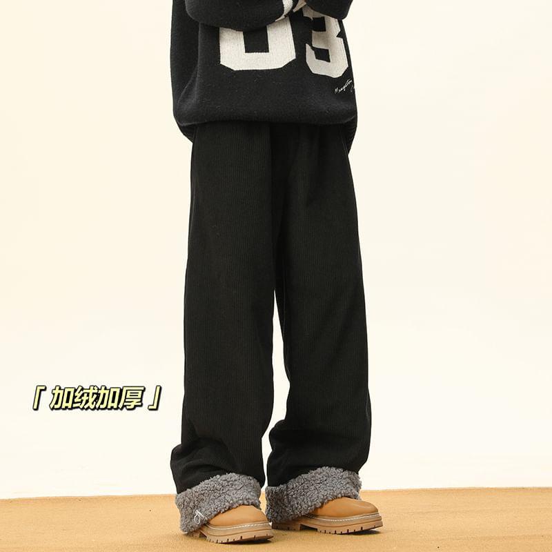 Mid Rise Fleece-Lined Corduroy Wide Leg Sweatpants Product Image