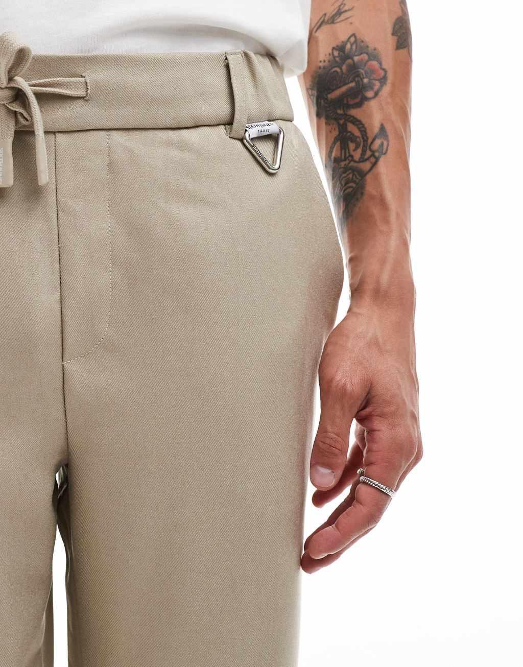 Sixth June relaxed pants with elasticated waist in beige Product Image