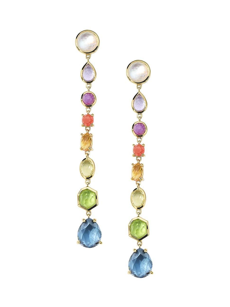 Womens Rock Candy Small 8-Stone Summer Rainbow 18K Yellow Gold & Multi-Stone Linear Drop Earrings Product Image