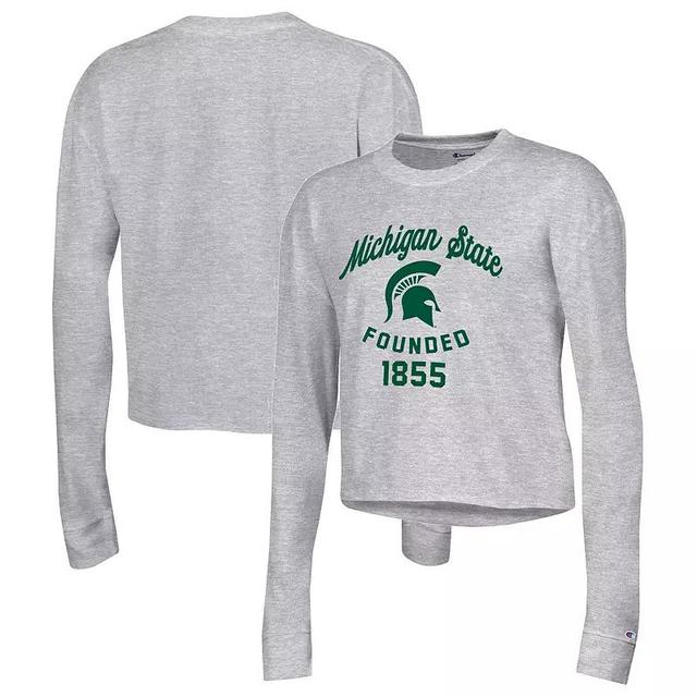 Womens Champion Heather Gray Michigan State Spartans Boyfriend Cropped Long Sleeve T-Shirt Product Image