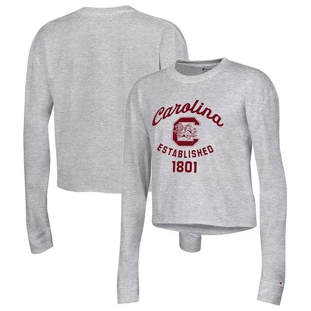 Womens Champion Gray South Carolina Gamecocks Boyfriend Cropped Long Sleeve T-Shirt Product Image