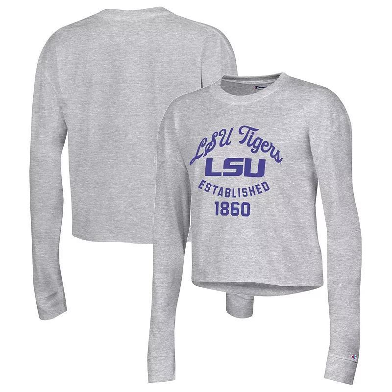 Womens Champion Gray LSU Tigers Boyfriend Cropped Long Sleeve T-Shirt Product Image