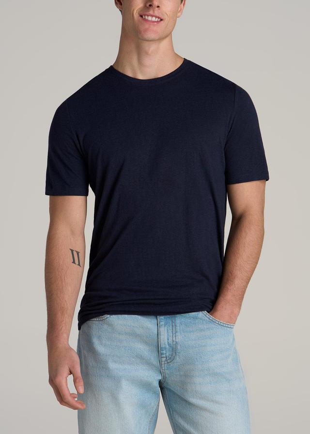 Linen Crewneck T-Shirt for Tall Men in Evening Blue Male Product Image