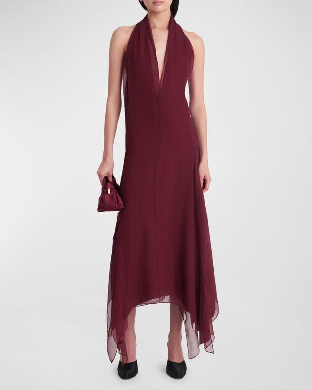 Plunging Halter Chiffon Midi Dress Product Image