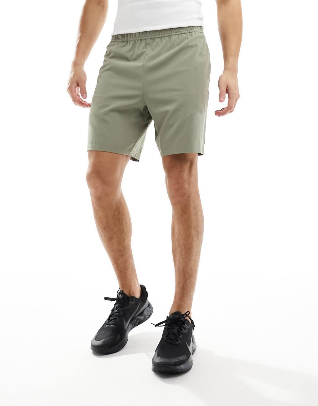 ASOS 4505 Icon 7 inch training shorts with quick dry 2 pack in charcoal and khaki Product Image