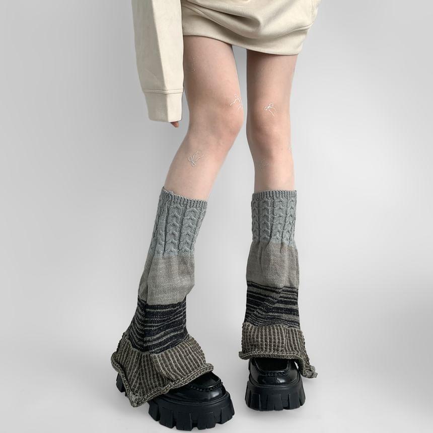 Plaid Panel Cable Knit Leg Warmers Product Image