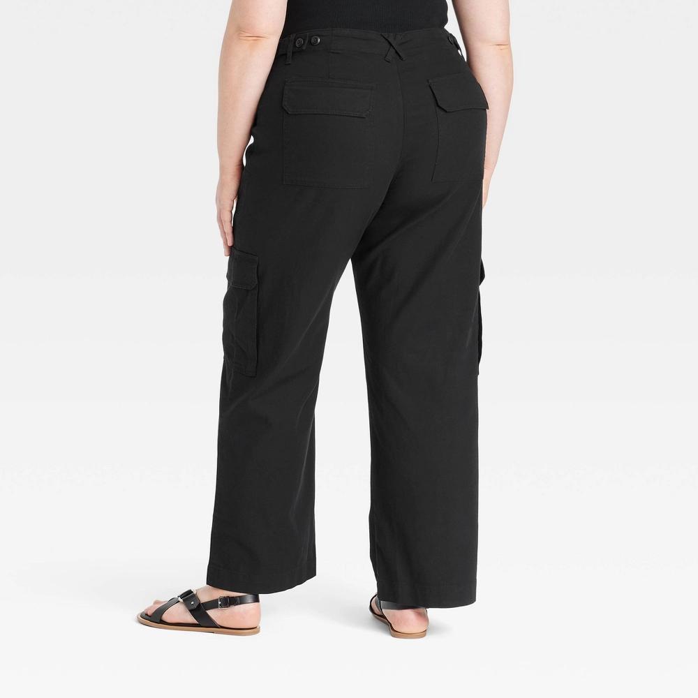 Womens Mid-Rise Straight Leg Utility Cargo Pants - Universal Thread Black 17 Product Image