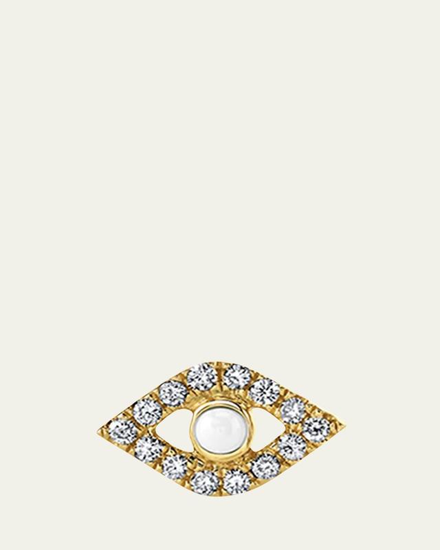 Womens 14K Yellow Gold, Diamond & Pearl Evil Eye Stud Single Earring Product Image